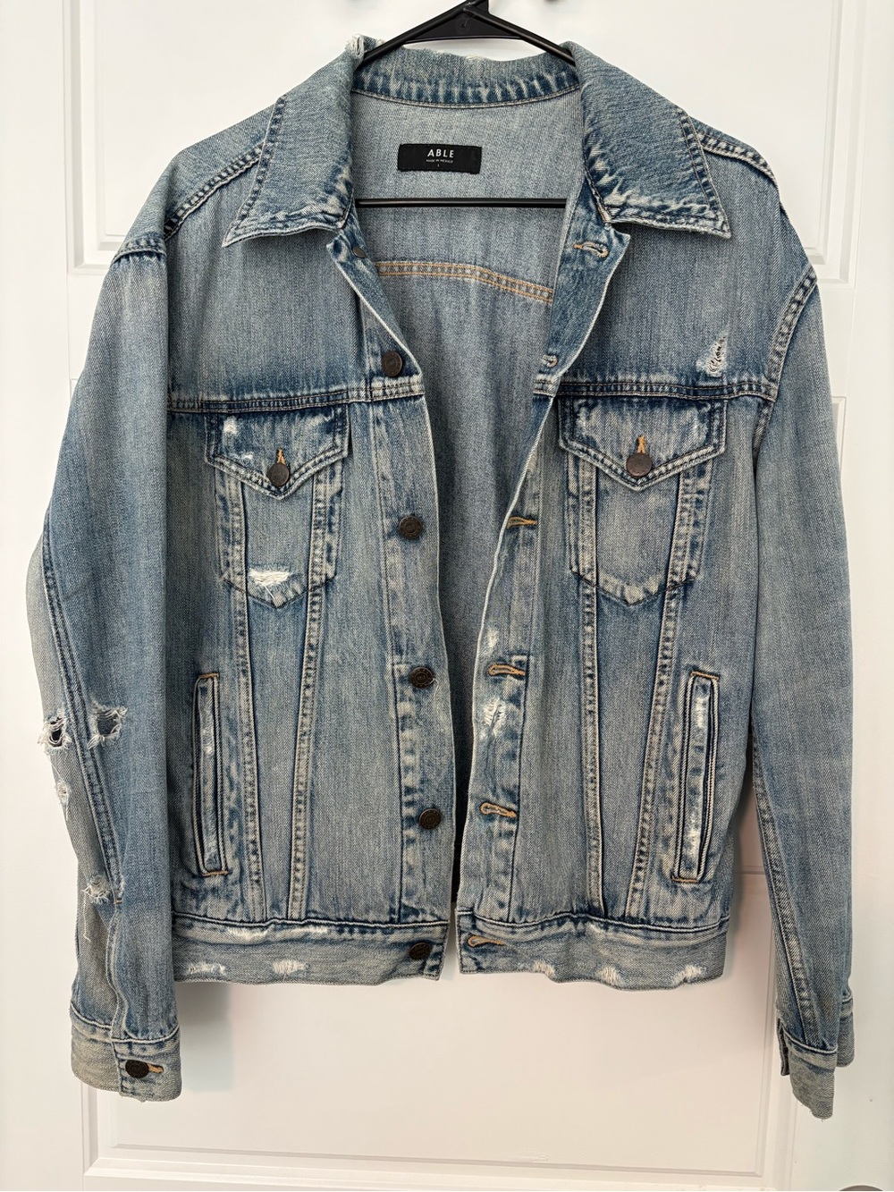 ABLE Light Blue Distressed Denim Jacket - Picture 3 of 7